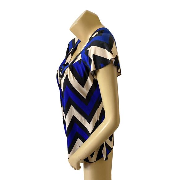 PERSEPTION CONCEPT Womens Size Small Short Sleeve V Neck Chevron Striped Shirt - Picture 2 of 8